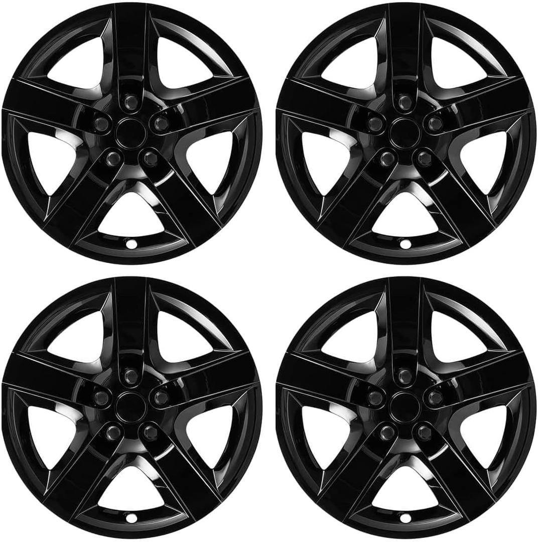 17-Inch Gloss Black Wheel Skin Set Compatible with Chevrolet Malibu 20082012 | Snap-On Hubcaps for 5-Lug Steel Wheels | Stylish OEM Replacement Wheel Covers (Set of 4)