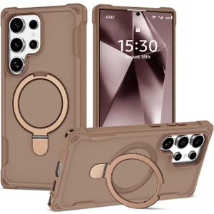 Designed for Samsung Galaxy S24 Ultra Case 6.8'' with Magnetic Ring Stand [Military Drop Protection][Compatible with MagSafe] Shockproof S24 Ultra Phone Case for Men Wowen,Brown