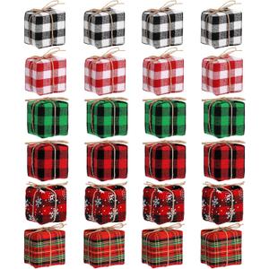 Chivao 24 Pcs Christmas Tree Decorations Mini Presents for Crafts Buffalo Plaid Miniature Box Ornaments Hanging Tiny Wrapped Presents for Xmas Party Decor(1.18 in,Multicolor)