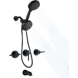 SUBEIXI 3 Handle Tub Shower Faucet Matte Black Bathtub Shower Faucet Set with Tub Spout, 3 Knob Shower Tub Faucet Set, Wall Mount