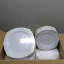 Bestluck 200 PCS White and Gold Plastic Plates for 100 Guests, Gold Disposable Plates Include 100 PCS Dinner Plates, 100 PCS Dessert Plates for Party, Wedding and Graduation