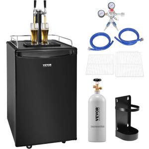 VEVOR Beer Kegerator, Dual Tap Commercial Draft Beer Dispenser for D system, Full Size Keg Refrigerator with 5lbs CO2 Tank, Hold 2 Sixth / 2 Ball lock keg, Black