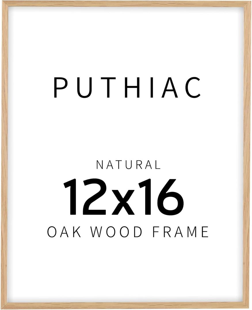 12x16 Oak Wood Picture Frame - Minimalist 12x16 Poster Frame, 12"x16" Picture Frame Wood, Natural Solid Wooden Picture Frames for Wall Art Photo and Prints(1 Pack, Beige)