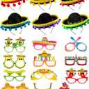 Janinka 18 Pcs Fiesta Mexican Sombrero Hats colorful Headbands Paper Mexican Eyeglasses Cinco De Mayo for Celebrations