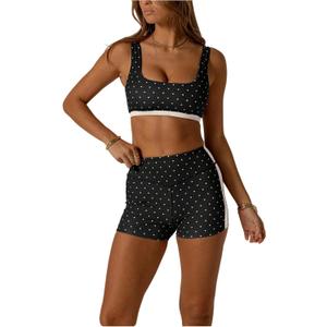 SOLY HUX Women's Tracksuit 2 Piece Outfits Polka Dots Crop Tank Tops and High Waisted Biker Shorts Workout Sets (Medium, Black and White)