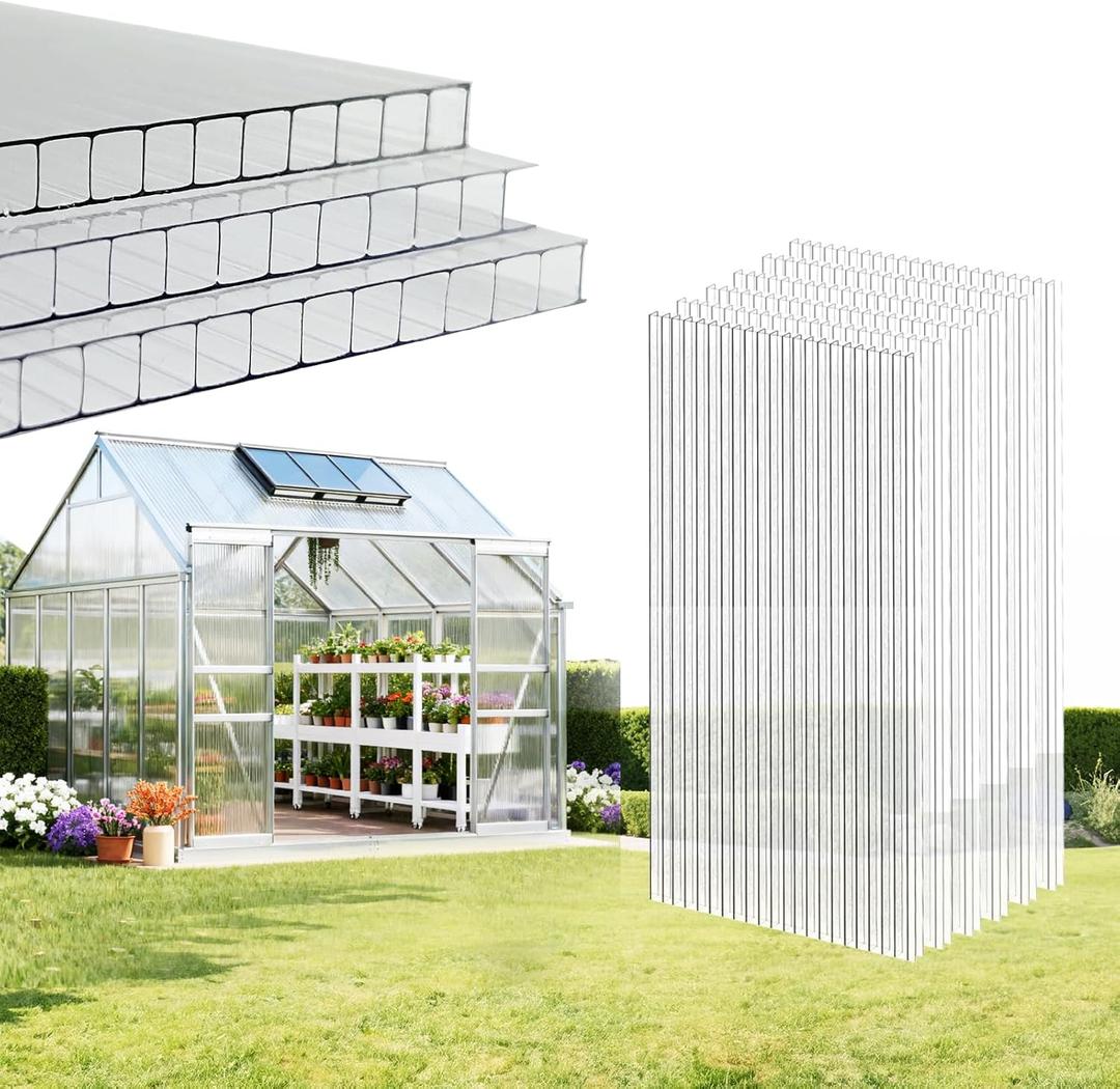 EVERECO 6 Pcs Polycarbonate Greenhouse Panels, 4'FT x 2'FT x 0.24" in Twin-Wall Polycarbonate Sheet, All-Season UV Protected Plastic Roof Sheeting for Greenhouse Covering/Outdoor Garden