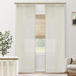 SHINELAND 92 Inch Curtains Long,Sheer Semi Pinch Pleated Light Filtering Linen Curtains 2 Panels Set for Living Room Bedroom,Cream Ivory (40"W x 92"L (Pack of 2), Natural)