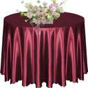 KKJIAF 1 Pack 108 Inch Round Table Cloth, Burgundy Overlay Round Satin Table Cover, Silky Satin Dining Tablecloths for Wedding Buffet Parties Banquet Decoration