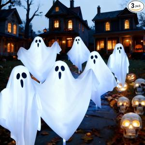 3Pack Halloween Solar Pathway Lights Ghost Stake Lights, Solar Powered Outdoor Decor for Yard, Lawn, Party & Halloween Decoration
