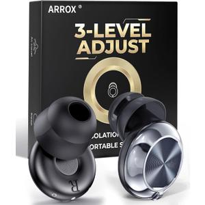ARROX Adjustable Ear Plugs for Sleeping, 3 Noise Relief Modes (13-45 dB), Double-Layer Ultra-Soft Silicone Earplugs, Reusable Ear plugs for Concerts, Deep Focus, Side Sleepers & Travel, 4 Size Eartips (Black)