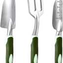 3 PCS Heavy Duty Aluminum Gardening Tool Set for Men & Women Including Hand Shovel, Hand Rake & Transplanter Trowel with Soft Rubberized Non-Slip Ergonomic Handle