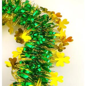 33Ft St Patrick's Day Tinsel Twist Garland Decorations Shiny Thick Shamrock Metallic Hanging Wreath for St Patricks Day Parade Floats and Other Holidays Party Hanging Decor Supplies