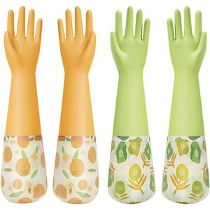 2 Pairs Rubber Dishwashing Cleaning Gloves, Reusable Latex Free Kitchen Dish Gloves with Cotton Lined, Non-Slip Waterproof Household Gloves for Laundry, Working, Gardening (Yellow & Green)