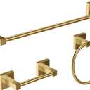 RUACQ 3 Pieces Bathroom Hardware Set, SUS 304 Stainless Steel Toilet Paper Holder, Towel Ring, 18-inch Towel Bar Set, Wall Mounted, Heavy Duty (Brushed Gold)