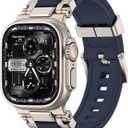 amBand Bands Compatible with Apple Watch Ultra 2/1 49mm, M1 Sport Series Rugged Durable Strap with Metal Connector to Match Ultra's Titanium Case for iWatch 49 mm Men Titanium/Navy Blue