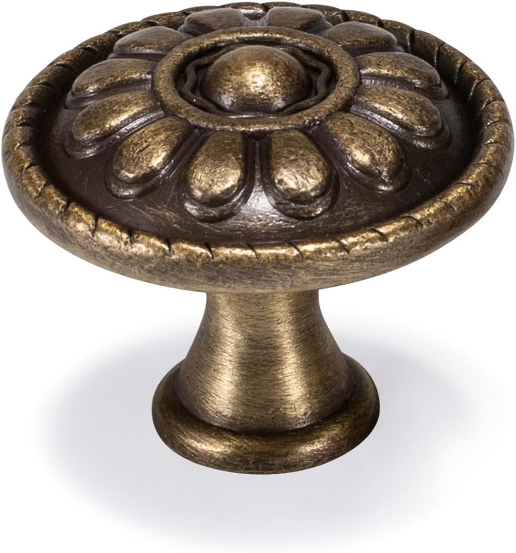 20 Pack Antique Brass Drawer Knobs, Vintage Dresser Drawers Knobs, Solid Round Cabinet Knobs, Single Hole Cabinet Hardware for Refinished Furniture, Diameter 1.18in