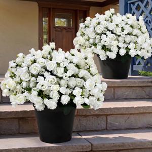 Tobilu Set of 2 Artificial Potted Roses Flowers for Outdoor - White