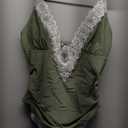 SUUKSESS Women Sexy Lace Plunge V Neck One Piece Swimsuit Monokini Swimwear Tummy Control Bathing Suits (Army Green, XL)