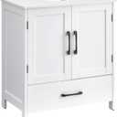 Under Sink Bathroom Cabinet, Pedestal Sink Storage Cabinet with Drawer & 2 Doors, Waterproof Vanity Cabinet with U-Shaped Cutout for Bathroom, Laundry Room, Kitchen, White