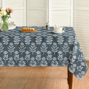 Horaldaily Spring Tablecloth 6084 Inch Rectangular, Dark Teal Traditional Vintage Botanical Pattern Daisy Flower Washable Seasonal Table Cover for Party Picnic Dinner Decor