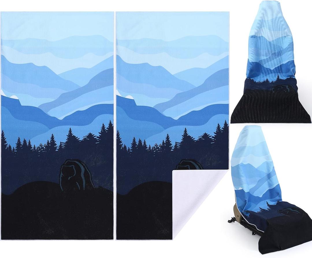 Hahafelt 2 Pack Car Seat Towel Covers Athletic Running Towel Performance Microfiber Post Workout Sweat Washable Cover Non Slip for Car Outdoor Sport Activities 63 x 31.5 Inches (Misty Forest)