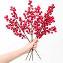 Lvydec 4 Pack Artificial Red Berry Stems - 17 Inch Christmas Holly Berry Branches for Holiday Home Decor and Crafts