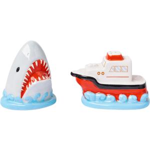 Silver Buffalo Jaws Shark Breach and Orca 2pc Ceramic Salt and Pepper Shaker