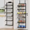6-Tier Over the Door Pantry Organizer, 2 in 1 Large Door Spice Rack with Adjustable Metal Baskets, Heavy Duty Hanging or Wall Mounted Storage Organizer for Kitchen Pantry and Room Wall (Black)