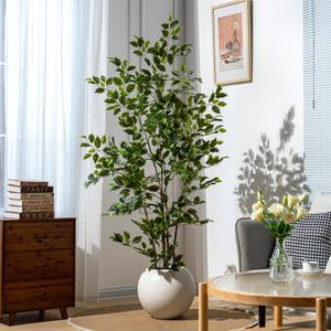 Artificial Ficus Tree Indoor 6ft, Large Potted Faux Tree with Realistic Silk Leaves & Trunk for Home Office, Living Room Corner Decor (Green)