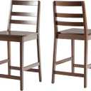 Walker Edison 2-Piece Modern Solid Wood Ladder-Back Counter Stool, Set of 2, Walnut