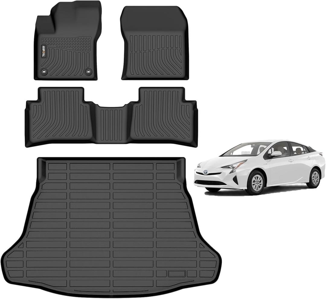 AIPOIL Floor Mats & Cargo Liner Set for 2016-2022 Toyota Prius (Not for Prius Prime & Prius v & Prius c) All Weather Protection Anti-Slip Automotive Floor Liners, Black