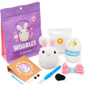 The Woobles Crochet Kit for Beginners - Easy Arts and Crafts Knitting & Crochet Animals Kit As Seen On Shark Tank - JoJo The Bunny