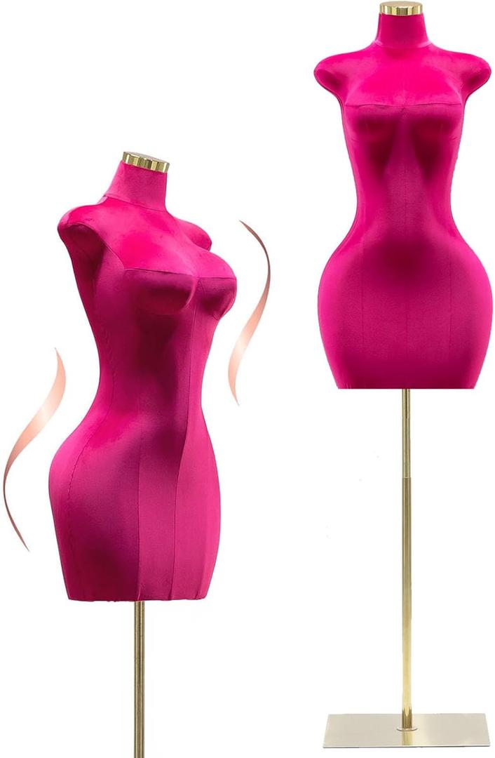 Plus-Size Curvy Female Mannequin Torso,Adjustable Body Dress Form with Metal Square Base,Full-Body Display for Clothing Store,Tailor Shop,or Design Office,Adjustable 61-76.8in,Sexy Manikin for Dresses (Red)