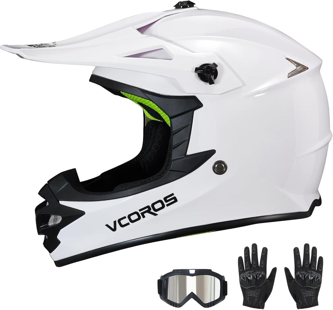 VCOROS Kids Dirt Bike Helmet Youth Motorcycle Helmet, M-001 Kids Motorcycle Full Face Helmet for ATV BMX UTV Off-Road Dirtbike Helmet with Goggles Gloves DOT Approved