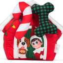 The Elf on the Shelf Doghouse Plush Burrow Toy for Pets | 7 Inch Plush Dog House with 2 Removable Plush Toys for Dogs, Bone & Candy Cane with Crinkle Texture (3-Pack)