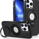 Magnetic for iPhone 13 Pro Max Leather Case, [Compatible with Magsafe] [Invisible Stand] Slim Kickstand Full Protective Case for 13 Pro Max-Black