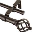 KAMANINA Double Curtain Rod 36 to 72 Inches (3-6 Feet) Antique Bronze Curtain Rods for Windows, 7/8 Inch Telescoping Heavy Duty Drapery Rods with Decorative Twisted Cage Finials
