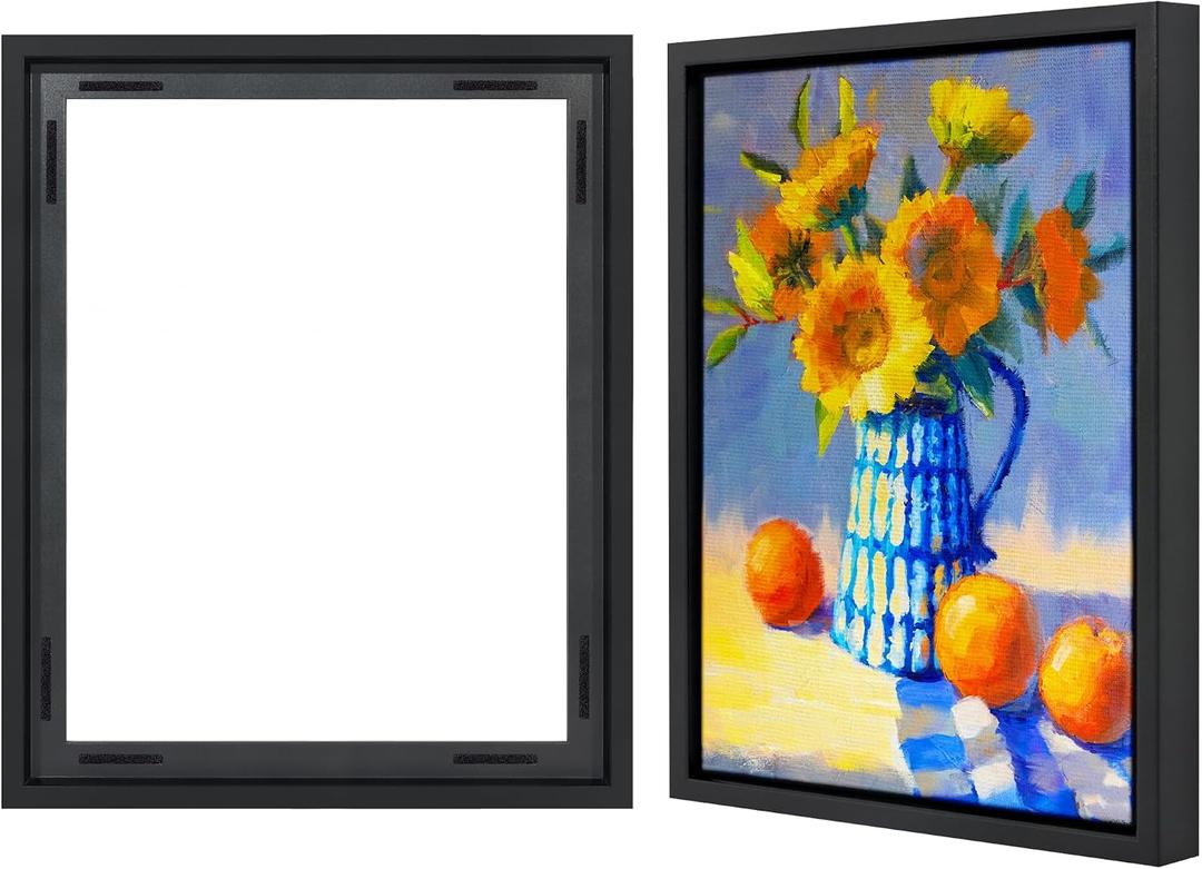 Americanflat 16x20 Canvas Floating Frame with Adhesive Strips Included - Vertical and Horizontal Floating Frame for Artwork - Canvas Frames for Wall Display - Black
