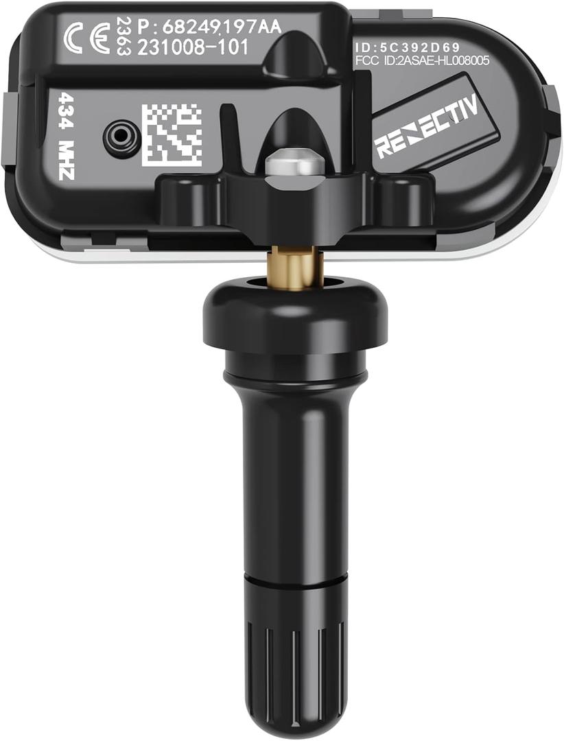 RENECTIV TPMS Sensor, 433Mhz Tire Pressure Monitor Sensors Compatible with 2014-2022 RAM 1500 2500 3500 4500 5500 Jeep Chreokee Replace OE#68249197AA 68239720AA 68157568AA (one piece sensor)
