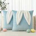 AVOIN colorlife Easter Rabbit Blue Velvet Throw Pillow Covers, 18 x 18 Inch Rabbit Ears Design Bunny Luxury Accent Cushion Case Decoration for Sofa Couch Set of 2