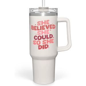 SANDJEST Graduation Gift for Women She Believed She Could So She Did Tumbler 40oz Stainless Steel Insulated with Handle and Straw - New Job, Going Away, Inspirational Design
