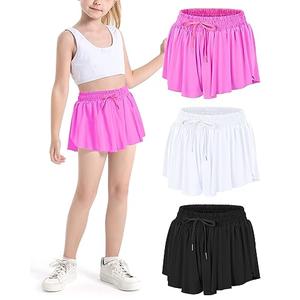 Auranso Girls Flowy Shorts with Pocket 2-in-1 Athletic Running Butterfly Shorts 3Pack Black-White-Rose Red 13-14 Years