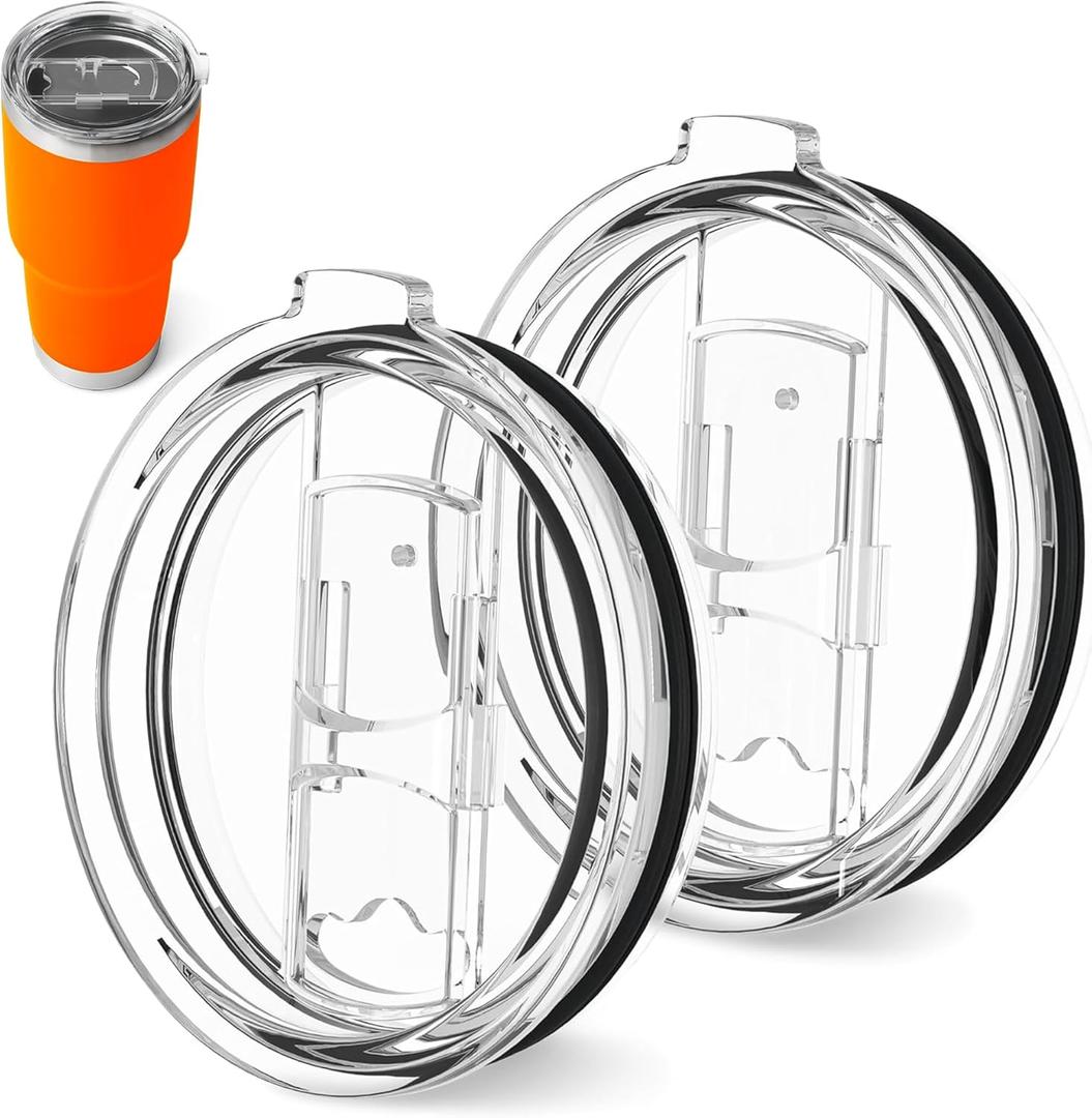 2 Pack Universal 30 oz Tumbler Lids - Sliding Closure Spill-Proof & Splash Resistant Replacement - Compatible with Yeti, Ozark Trail Rambler, and Other Double-Wall Stainless Steel Cups