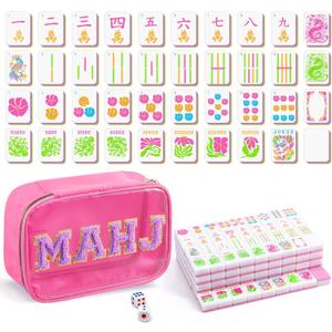 Soulchen American Mahjong Tiles Accessories Set 160 Pieces 1.2 Inches American Mahjong Tiles Game Set with Waterproof PVC Clear Zippered Storage Holder Bag for Game Lover Gift