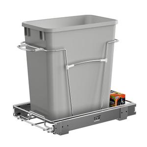 Pull Out Trash Can for Kitchen Cabinets, 35 Qt Under Sink Garbage Bin with Full Extension Slides, Fits 13" W x 18" D Opening Cabinets, Heavy-Duty Steel Organizer, Silvery (Trash Can Not Included)