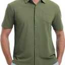 VEBOON Men's Short Sleeve Button Down Shirts Cotton Lightweight Stretch Moisture Wicking Dress Shirt with Pocket