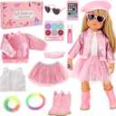 11 Pcs American 18 Inch Doll Clothes & Makeup Accessories Include Beret T-Shirt Jacket Skirt Boots Phone Doll Makeup Playset Eye Shadow Lipstic for 18 Inch Girl Dolls (NO Dolls)