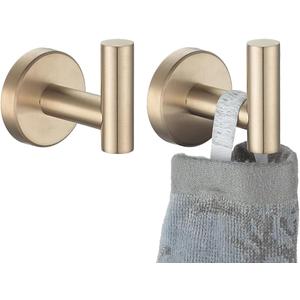 JQK Bathroom Towel Hook Champagne Bronze, Coat Robe Clothes Hook for Bathroom Wall Mounted (Pack of 2), SUS 304 Stainless Steel 0.8mm, TH100-CB-P2