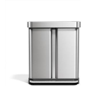 simplehuman 58 Liter / 15.3 Gallon Rectangular Hands-Free Dual Compartment Recycling Kitchen Step Trash Can with Soft-Close Lid, Brushed Stainless Steel