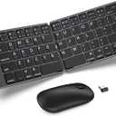 Foldable Keyboard and Mouse, EDJO Folding Wireless Keyboard Mouse Combo with Phone Holder, 2.4G Wireless and Bluetooth, USB-C Rechargeable Portable Combo for iOS Android Windows Mac OS